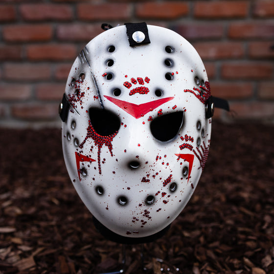 Custom Friday the Purrteenth Bedazzled Mask - Red