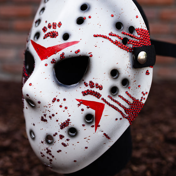 Custom Friday the Purrteenth Bedazzled Mask - Red